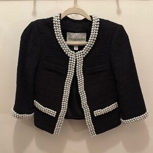 Boston Proper Black Tweed Jacket with Pearl Accents